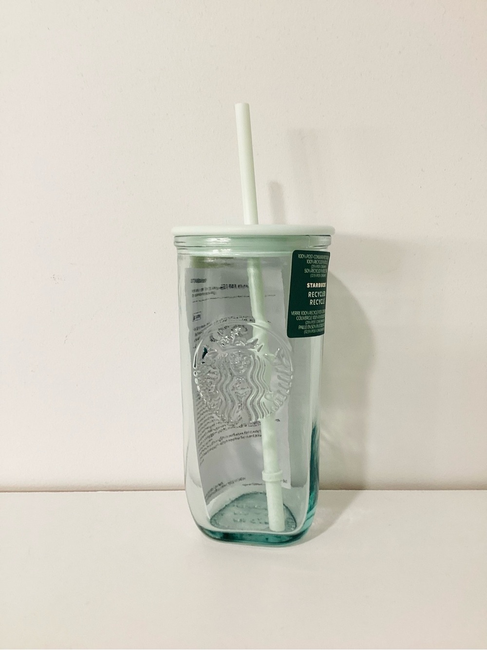 Starbucks Recycled Mint Glass Triangle Bottom Cold Cup Tumbler 16 oz Grande